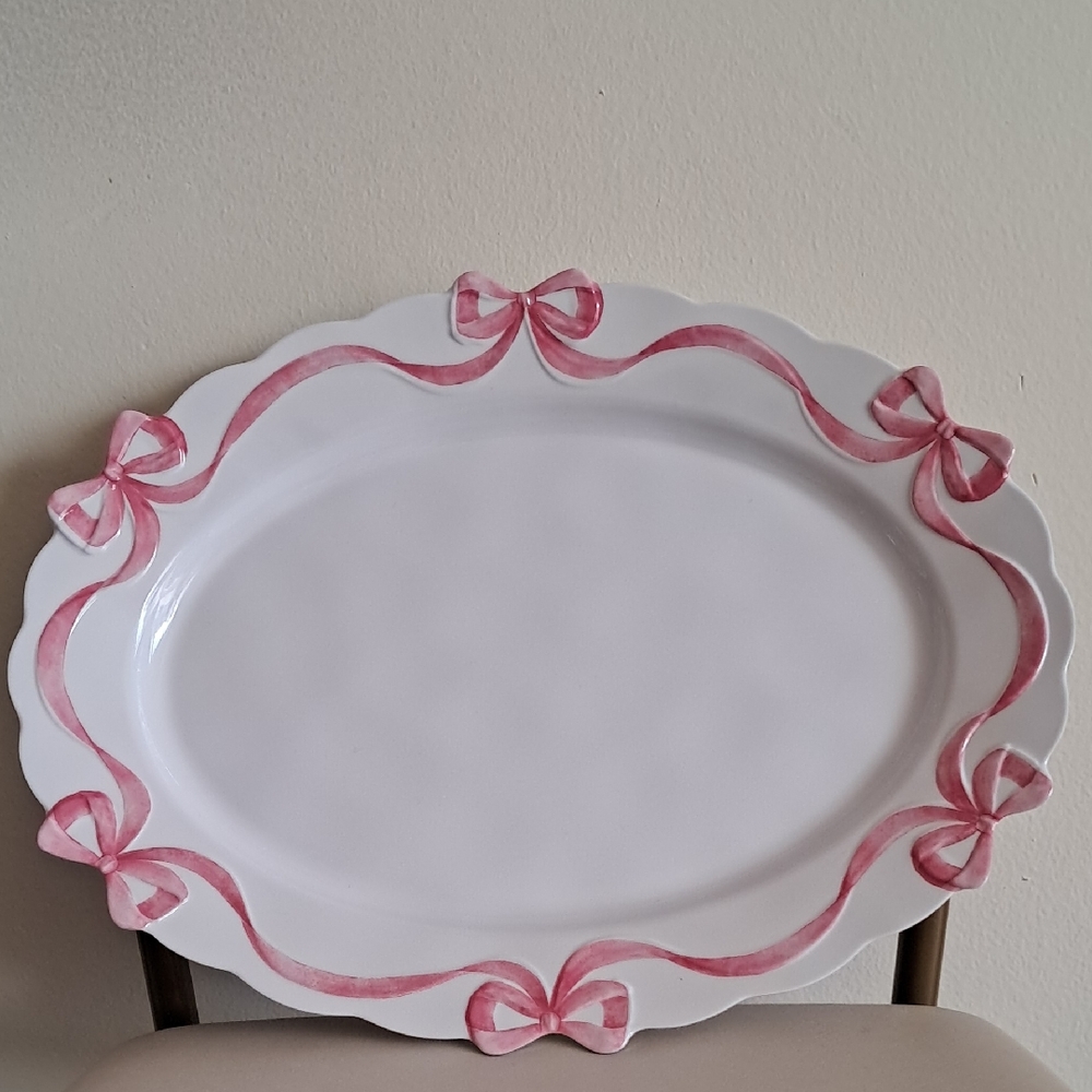 New!Charming Pink Ribbon Oval Platter